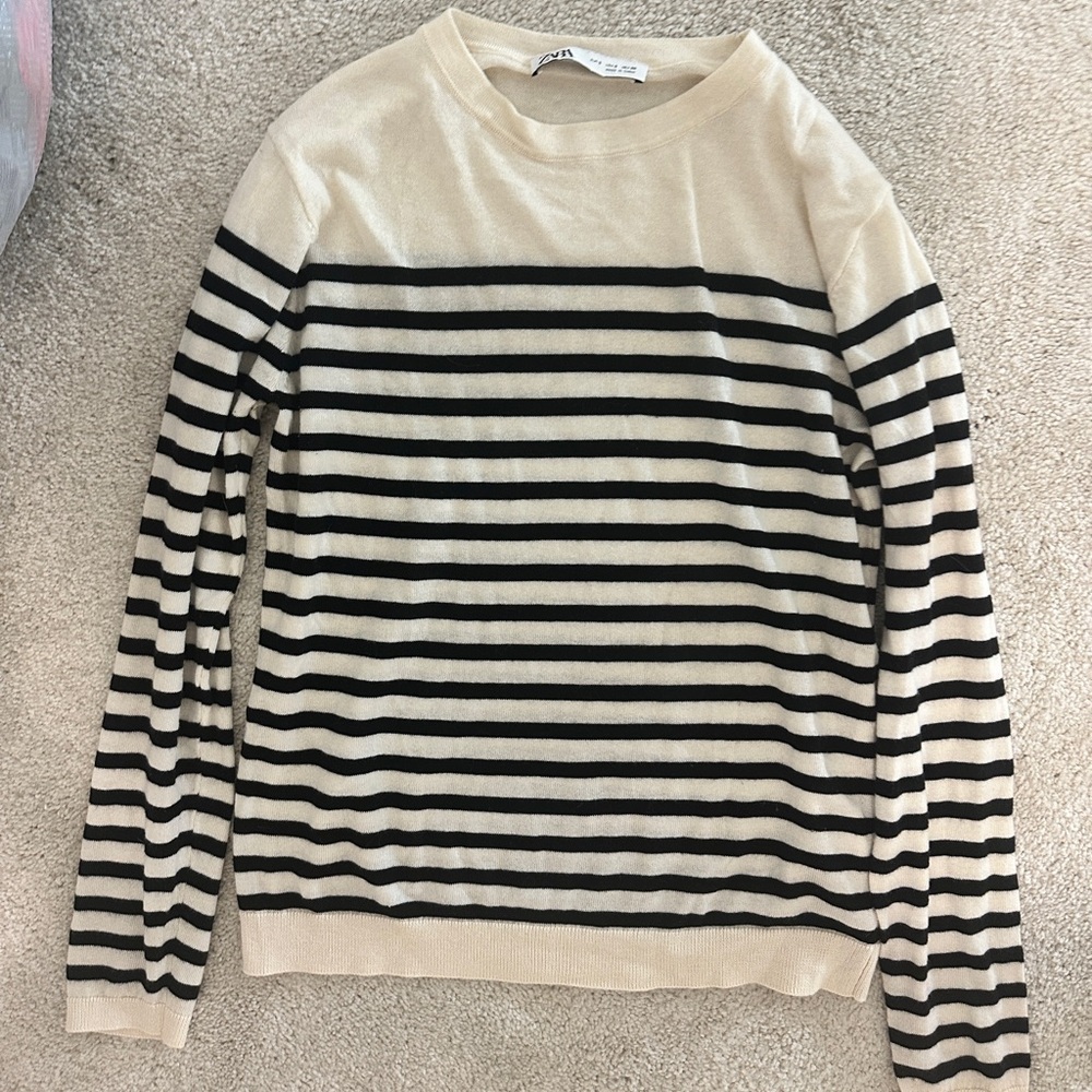 Black and beige striped French mariner sweater